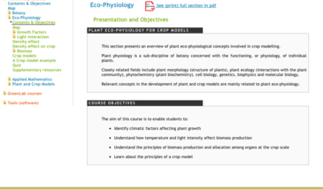 Plant eco-physiology for crop models