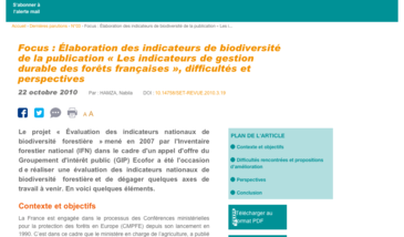 Élaboration des indicateurs de biodiversité de la publication « Les indicateurs de gestion durable des forêts françaises », difficultés et perspectives