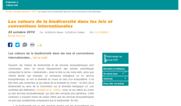 Les valeurs de la biodiversité dans les lois et conventions internationales